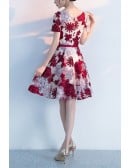Cute Flowers Homecoming Dance Party Dress With Short Sleeves