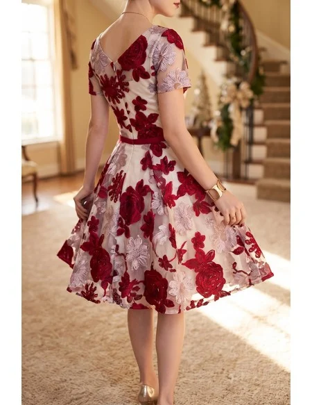 Cute Flowers Homecoming Dance Party Dress With Short Sleeves