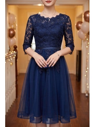 navy blue long sleeve hoco dress Ball Gown Long Sleeves Off Shoulder Beaded Navy Blue Prom Dress PSK342 US12 / Custom Color
