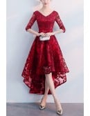 Modest Vneck Navy Homecoming Dress High Low With Sleeves