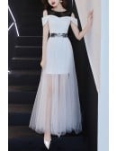 Sexy Black Tulle Sheath Party Dress With Cold Shoulder
