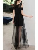 Sexy Black Tulle Sheath Party Dress With Cold Shoulder