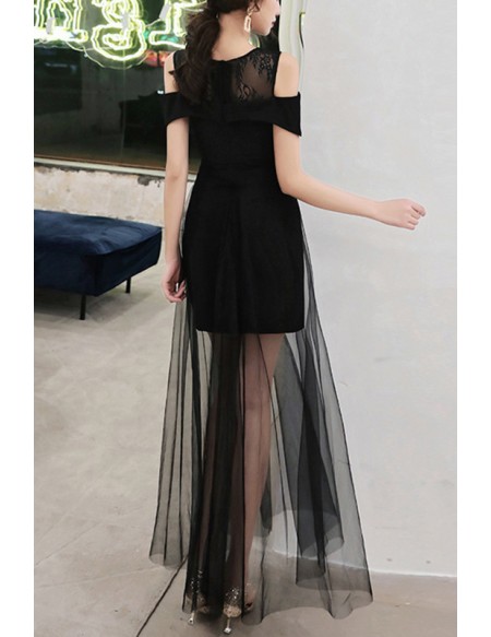Sexy Black Tulle Sheath Party Dress With Cold Shoulder