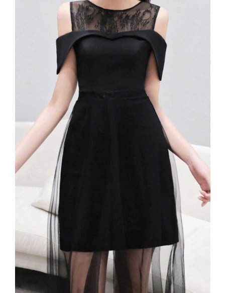 Sexy Black Tulle Sheath Party Dress With Cold Shoulder