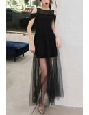 Sexy Black Tulle Sheath Party Dress With Cold Shoulder