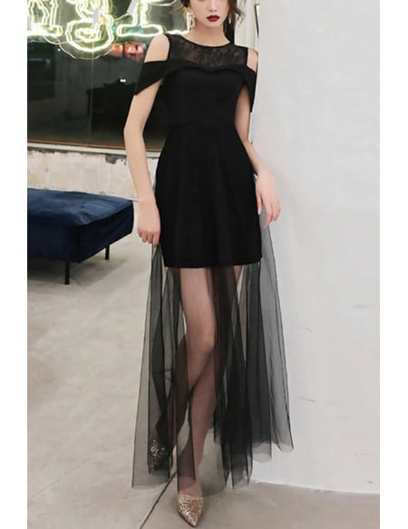 Sexy Black Tulle Sheath Party Dress With Cold Shoulder