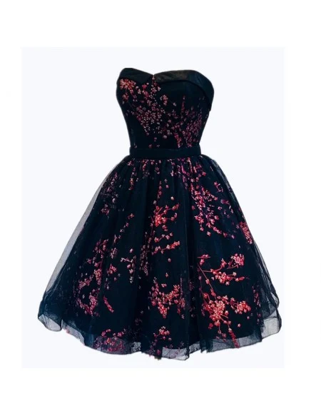Floral Prints Ballgown Tulle Homecoming Prom Dress Strapless