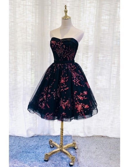 Floral Prints Ballgown Tulle Homecoming Prom Dress Strapless