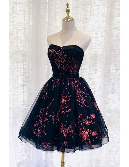 Floral Prints Ballgown Tulle Homecoming Prom Dress Strapless