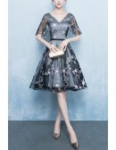 Cute Stars Short Tulle Homecoming Party Dress Vneck With Sleeves