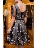 Cute Stars Short Tulle Homecoming Party Dress Vneck With Sleeves