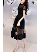 Special Polka Dot Tulle Black Homecoming Party Dress With Sheer Neckline