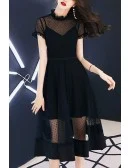 Special Polka Dot Tulle Black Homecoming Party Dress With Sheer Neckline