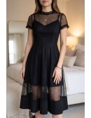 Special Polka Dot Tulle Black Homecoming Party Dress With Sheer Neckline