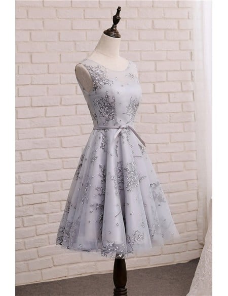 Modest Aline Grey Homecoming Dress Sleeveless With Keyhold Back