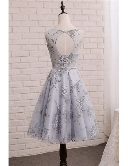 Modest Aline Grey Homecoming Dress Sleeveless With Keyhold Back