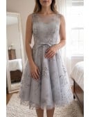 Modest Aline Grey Homecoming Dress Sleeveless With Keyhold Back