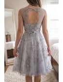 Modest Aline Grey Homecoming Dress Sleeveless With Keyhold Back