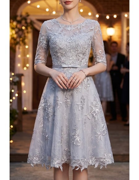 Modest Grey Appliques Homecoming Party Dress With Sleeves