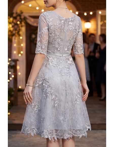 Modest Grey Appliques Homecoming Party Dress With Sleeves