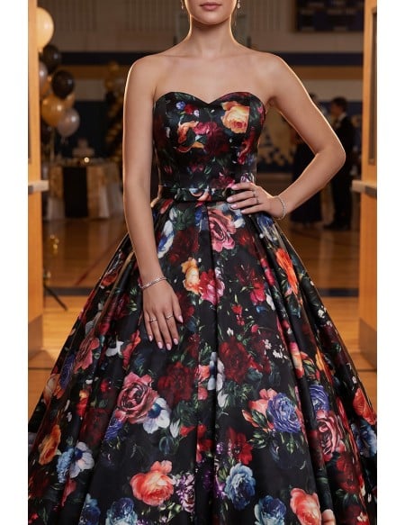 Unique Floral Prints Long Ballgown Prom Dress Sweetheart