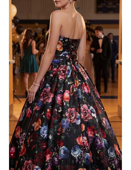 Unique Floral Prints Long Ballgown Prom Dress Sweetheart