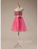 A-Line Strapless Short Tulle Prom Dress With Sequins