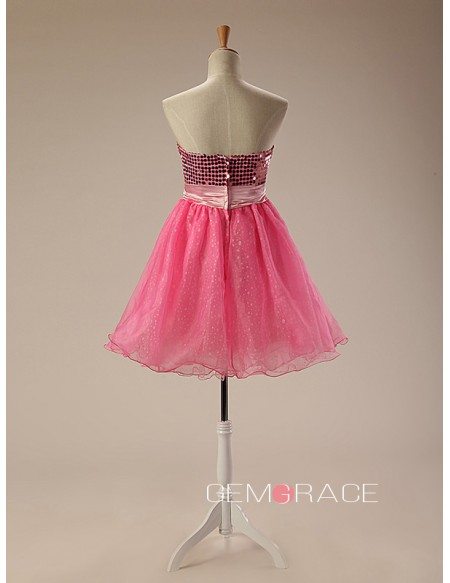 A-Line Strapless Short Tulle Prom Dress With Sequins