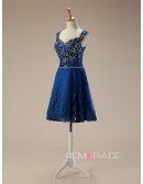 A-Line Sweetheart Short Tulle Prom Dress With Beading Appliquer Lace