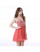 A-Line Halter Short Tulle Prom Dress With Beading