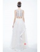 Two-Pieces Scoop Neck Floor-Length Organza Dress With Beading Trim