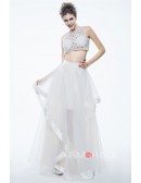Two-Pieces Scoop Neck Floor-Length Organza Dress With Beading Trim