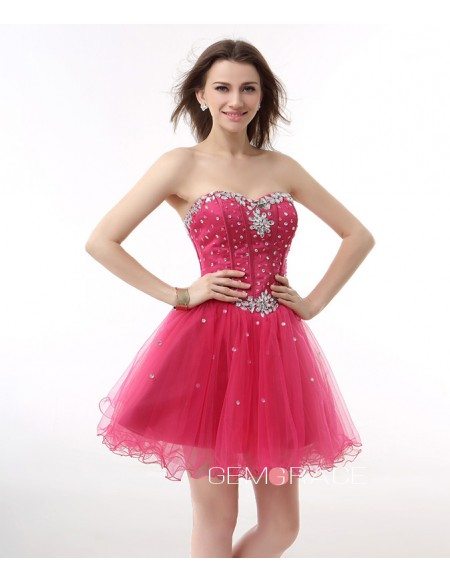 A-Line Sweetheart Short Tulle Prom Dress With Beading #YH0040 $136 ...