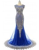 Mermaid Scoop Sweep-train Prom Dress with Beeding