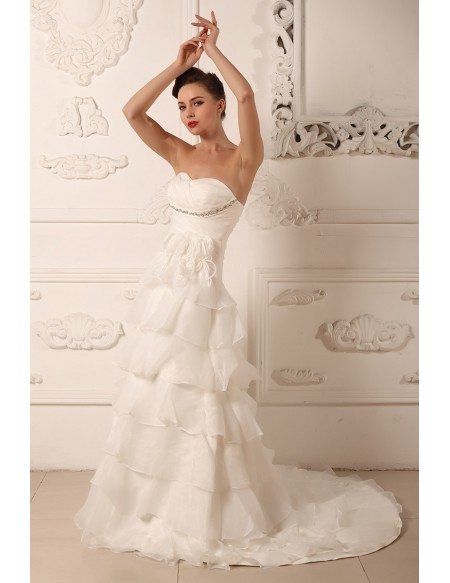 Ball-gown Sweetheart Sweep Train Organza Wedding Dress With Ruffle Beading