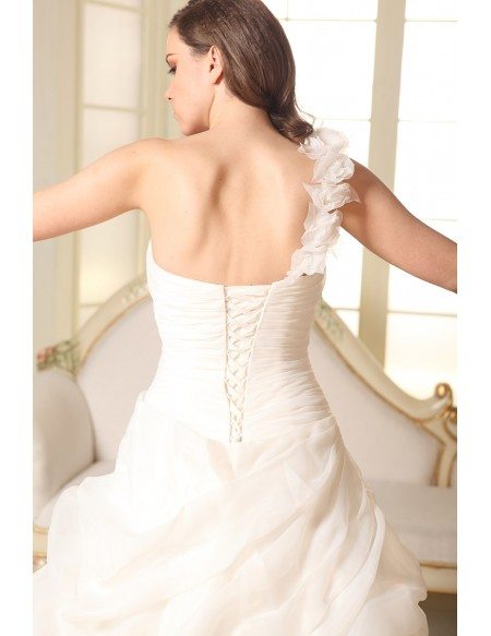 Ball-gown One-shoulder Floor-length Organza Wedding Dress With Cascading Ruffle
