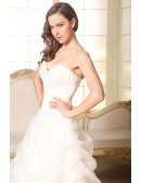 Ball-gown One-shoulder Floor-length Organza Wedding Dress With Cascading Ruffle