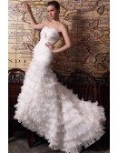 Mermaid Sweetheart Sweep Train Organza Wedding Dress With Cascading Ruffle