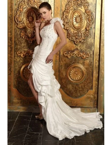 Mermaid One-shoulder Asymmetrical Satin Wedding Dress With Beading