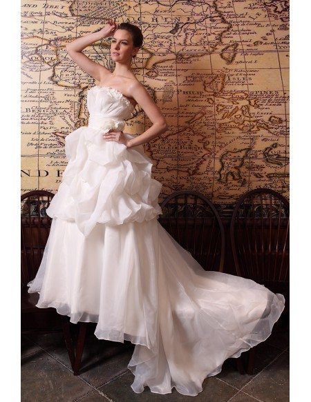 Ball-gown Strapless Court Train Organza Wedding Dress With Cascading ...