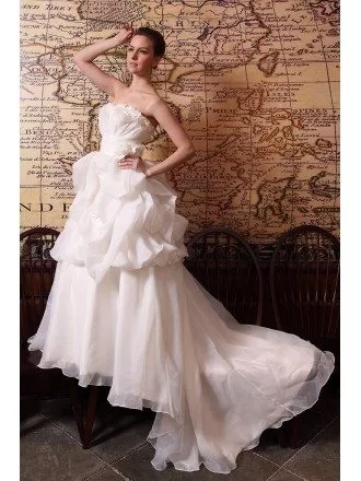 Ball-gown Strapless Court Train Organza Wedding Dress With Cascading Ruffle