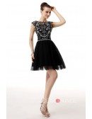 A-Line Scoop Neck Short Tulle Prom Dress With Beading