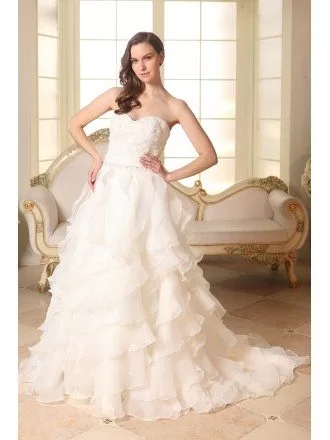Ball-gown Sweetheart Sweep Train Organza Wedding Dress With Cascading Ruffle