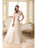 Ball-gown Strapless Court Train Organza Wedding Dress With Beading