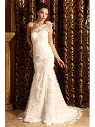 Mermaid One-shoulder Sweep Train Wedding Dress With Appliques Lace