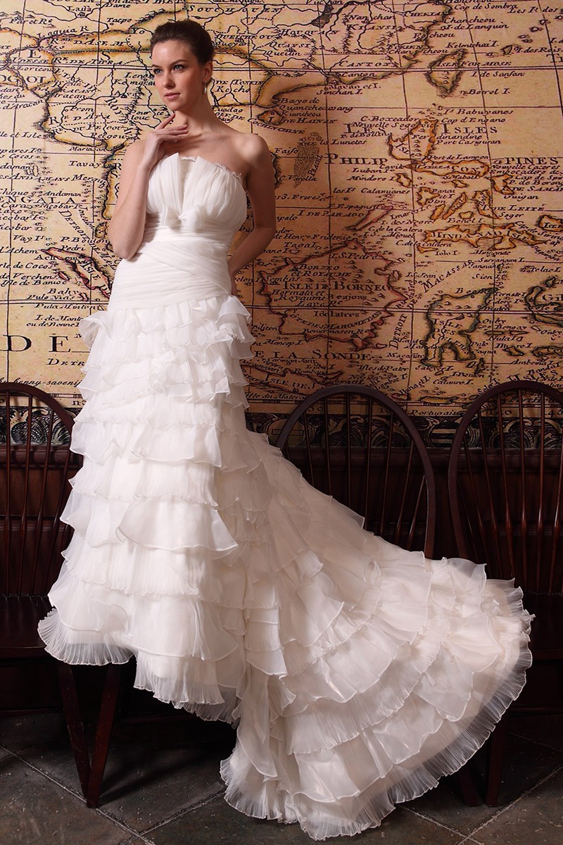 chinese dress ladies Vintage White Lace Wedding Gown, Ruffle Bridal Dresses – Laylatailor Shop main image 1