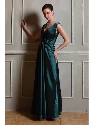 A-line V-neck Satin Floor-length Evening Dresses With Ruffle