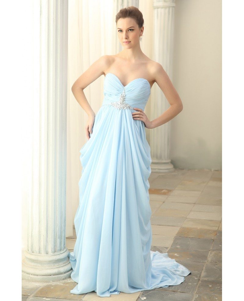 Empire Sweetheart Chiffon Sweep train Prom Dresses With Beading