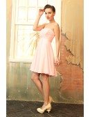 A-line Strapless Chiffon Short Bridesmaid Dresses With Ruffle