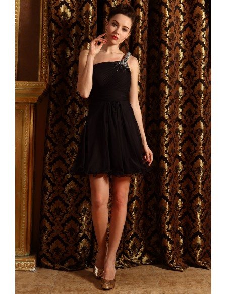 A-line One-shoulder Chiffon Short Bridesmaid Dresses With Beading